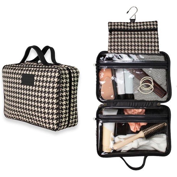 TENDER LOVE + CARRY Houndstooth Black Cream Hanging Travel Toiletry Makeup Bag‎ - Picture 1 of 9